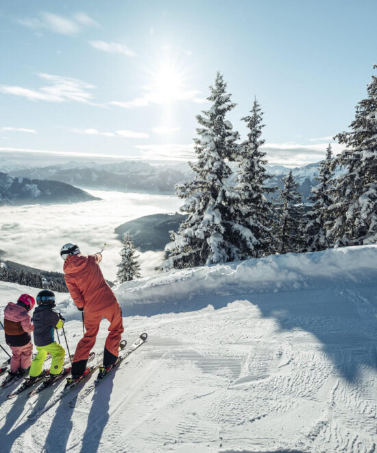 Familie mit Kindern beim Skifahren, Zell am See Kaprun