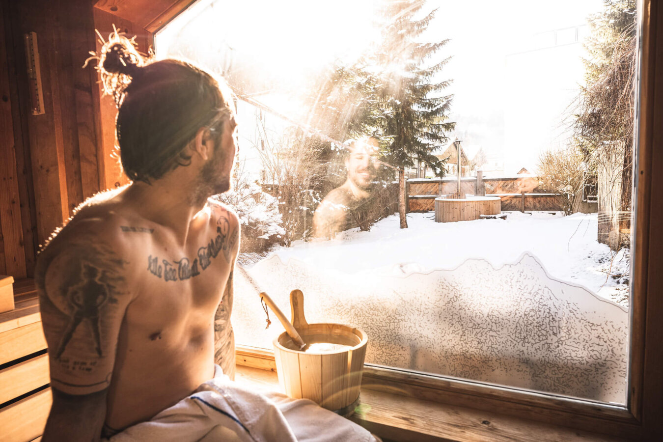 Sauna im CORE-Garten im Hotel CORE Kaprun